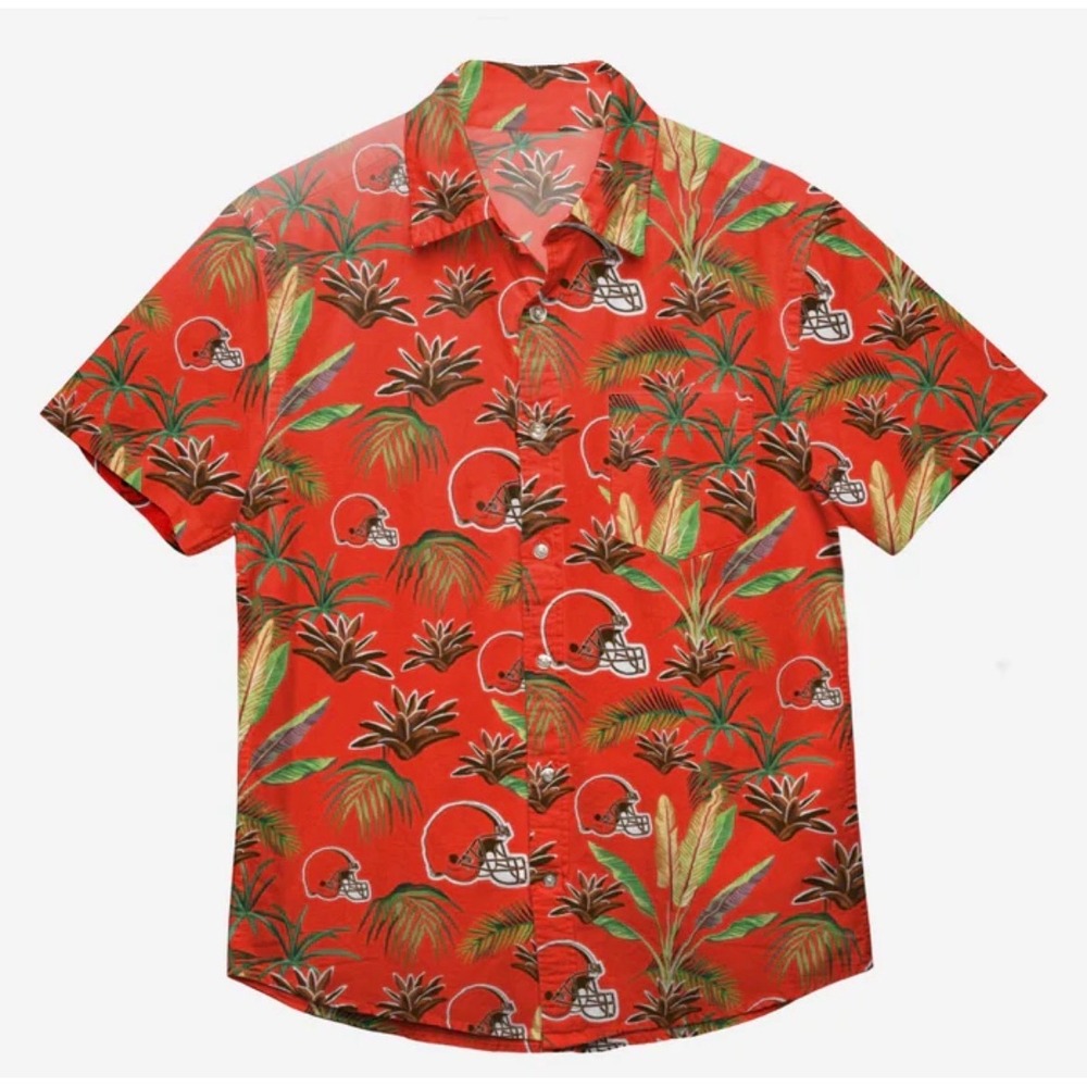 NFL Team Cleveland Browns Mens XL Orange Hawaiian Tropical Button Up Shirt